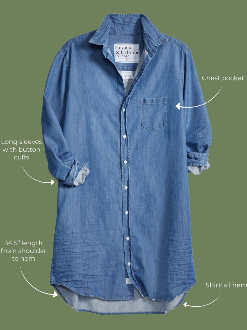 Frank & Eileen Classic Shirt dress in famous denim Size Medium - Picture 3 of 3